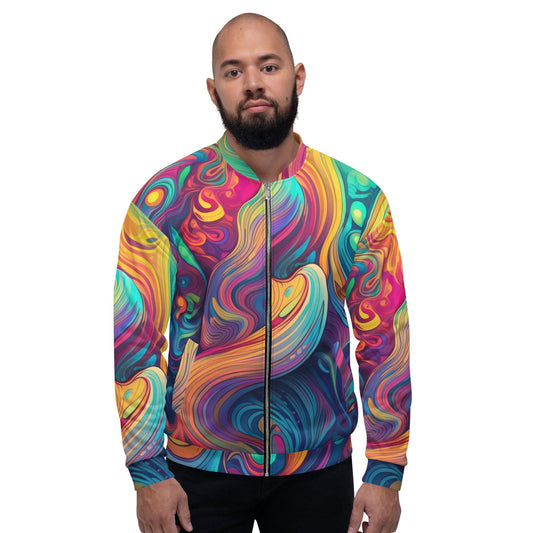 Mens Bomber Jacket - Vibrant Psychedelic Rave Pattern -kaleidoscope-0