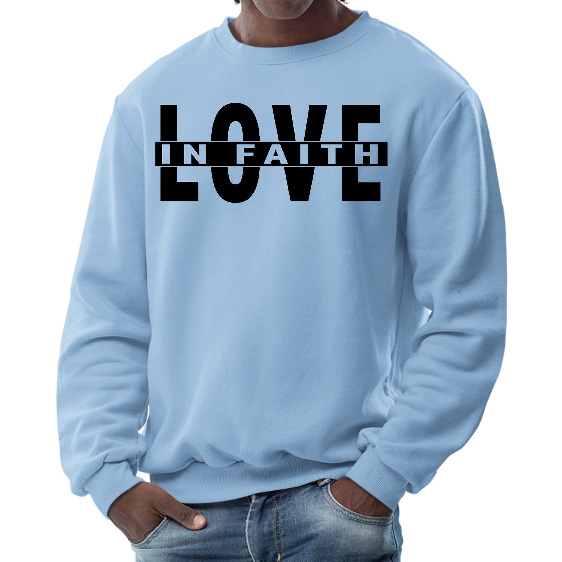 Mens Graphic Sweatshirt - Love in Faith Black Illustration-5