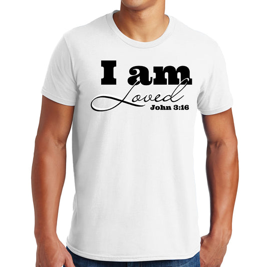 Mens Graphic T-shirt i am Loved - John 3:16 Black Illustration-0