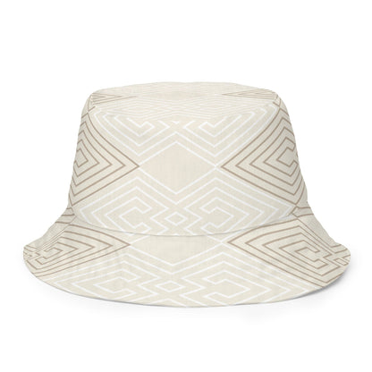 Reversible Bucket Hat Beige Brown Aztec Geometric Lines-4
