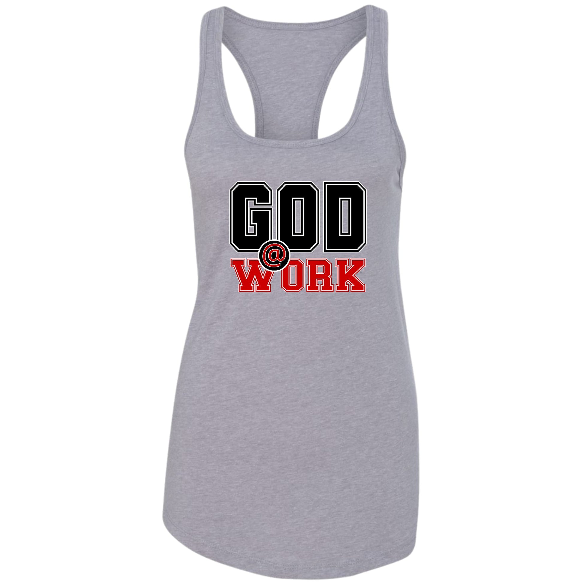 Womens Fitness Tank Top Graphic T-shirt - God @ Work Black and Red-6