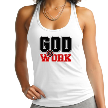 Womens Fitness Tank Top Graphic T-shirt - God @ Work Black and Red-7