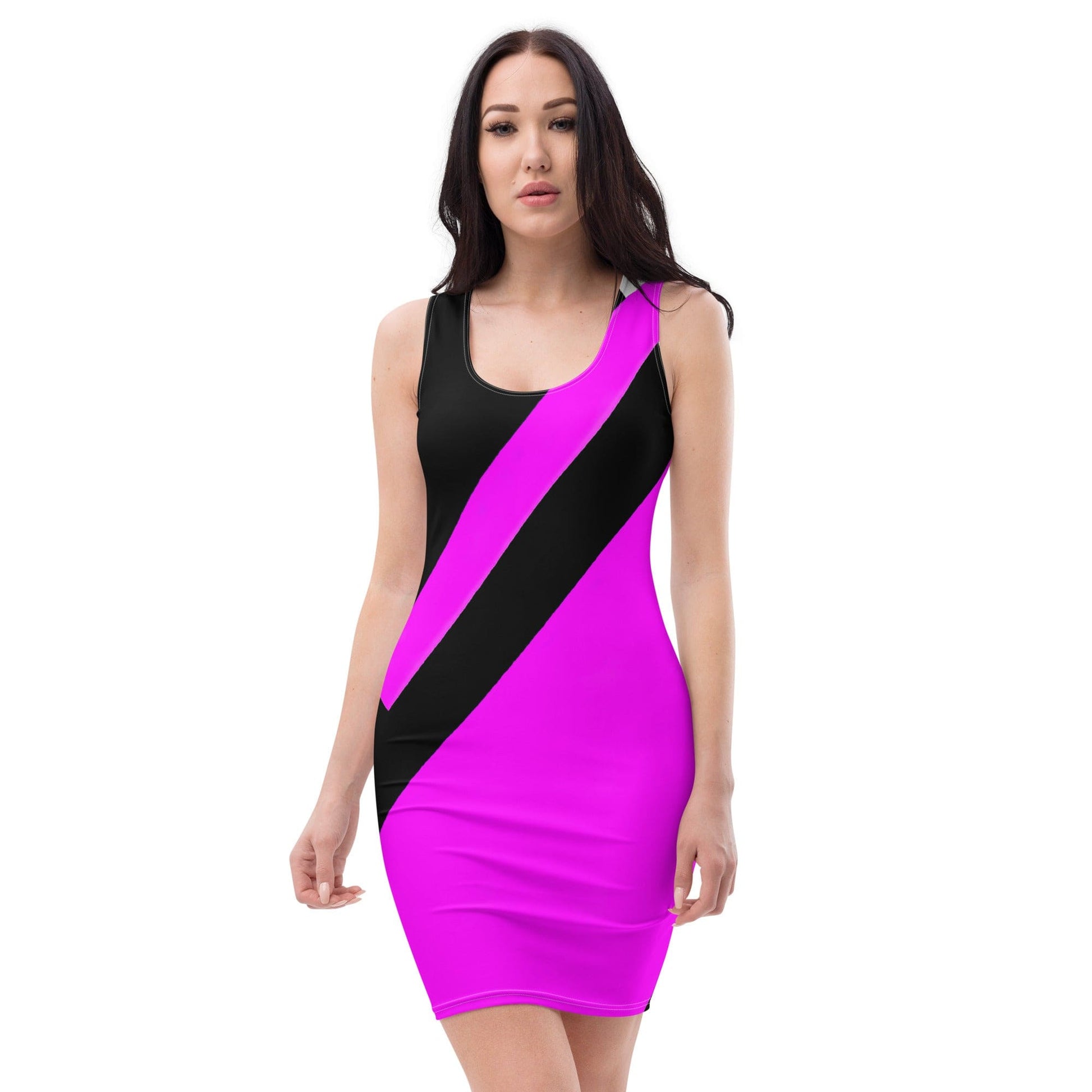 Womens Stretch Fit Bodycon Dress - Black and Pink Pattern-0