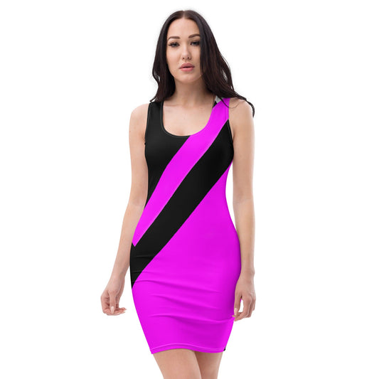 Womens Stretch Fit Bodycon Dress - Black and Pink Pattern-0