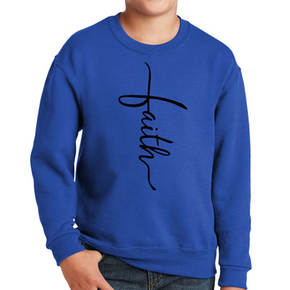 Youth Graphic Sweatshirt Faith Script Cross Black Illustration-3