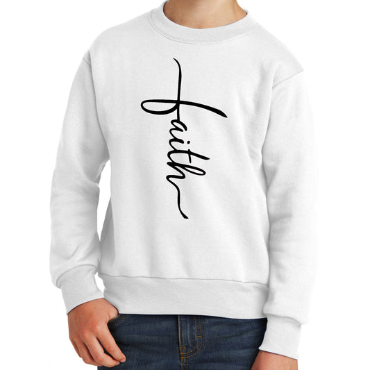 Youth Graphic Sweatshirt Faith Script Cross Black Illustration-0